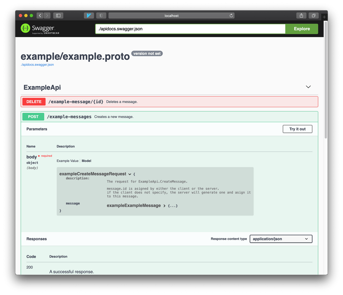 Swagger example/example.proto Excample Api