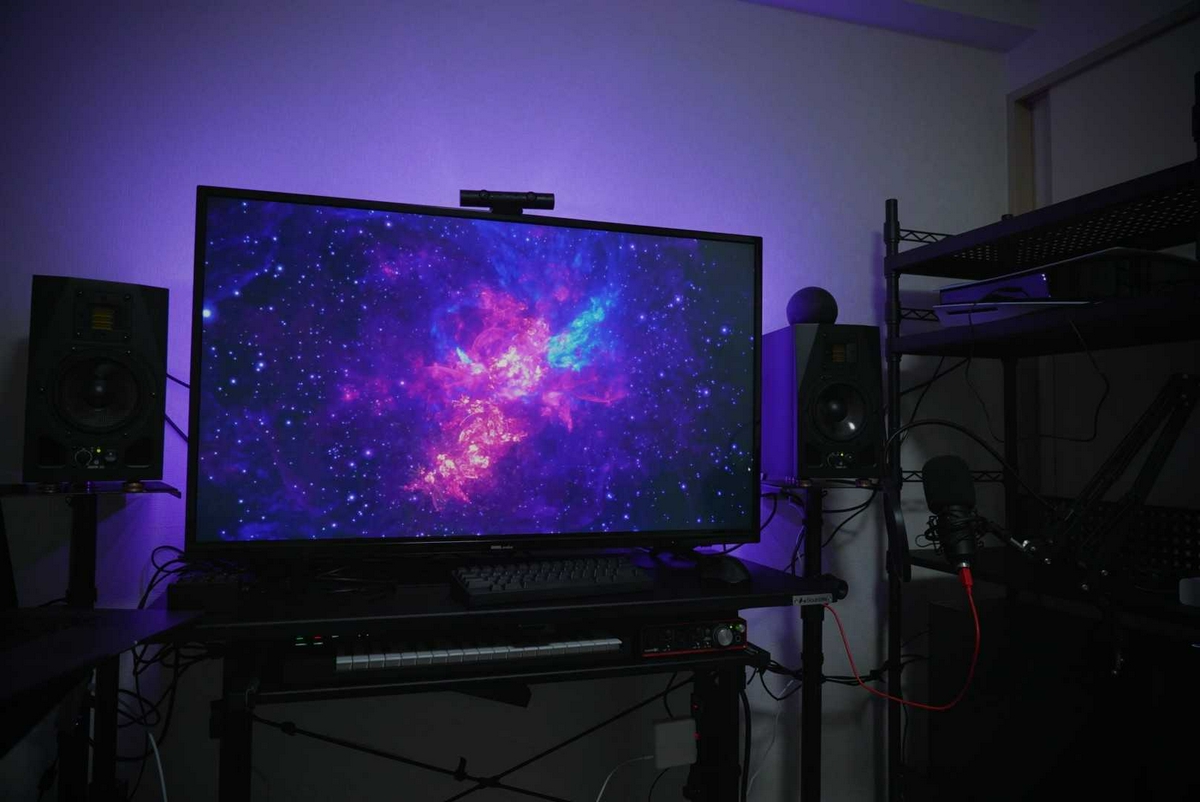 LEDテープで照明されたデスク