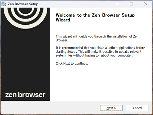 Zen_Browserのセットアップウィザード